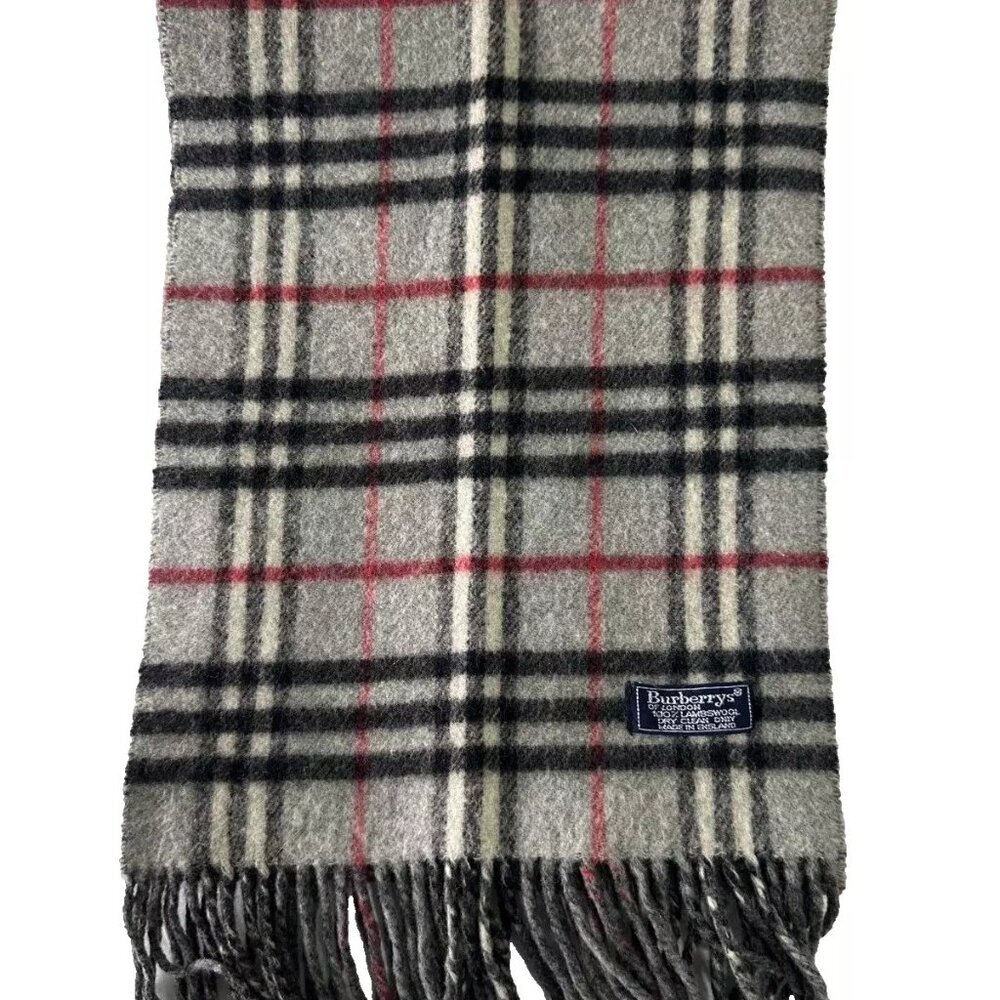 Burberrys Classic Check Scarf Grey 100% Lambswool Unisex Scarf Made In England - Picture 4 of 7